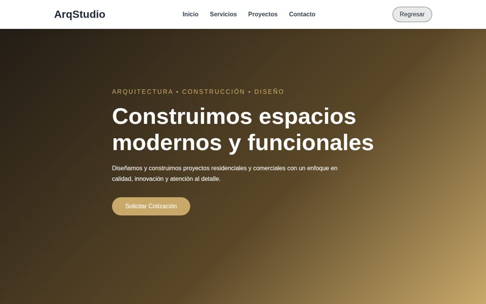 Vista previa del ejemplo de sitio web para un estudio de arquitectura