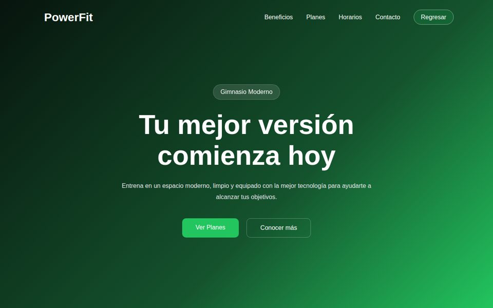 Vista previa del ejemplo de sitio web para un gimnasio